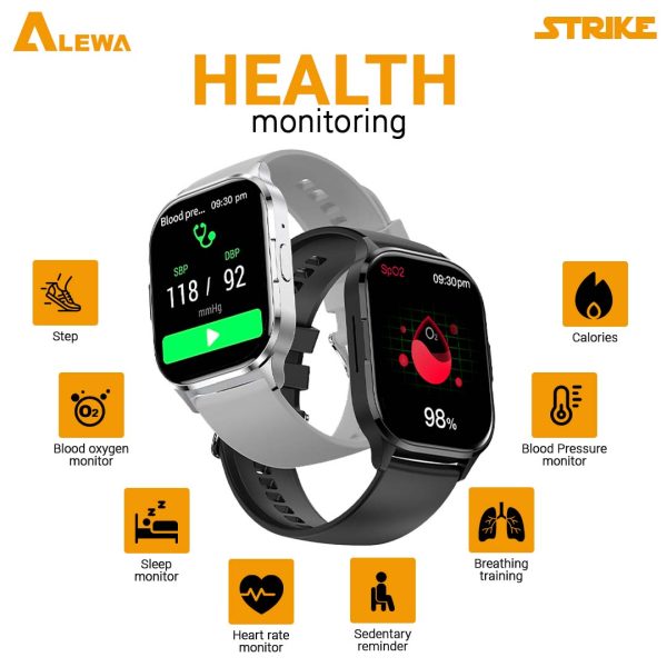 Alewa Strike Amoled Smartwatch 2.01" Large Display | Bluetooth Calling | IP67 WaterProof | Metal Body | Extra Strap | G-Sensor - Image 4