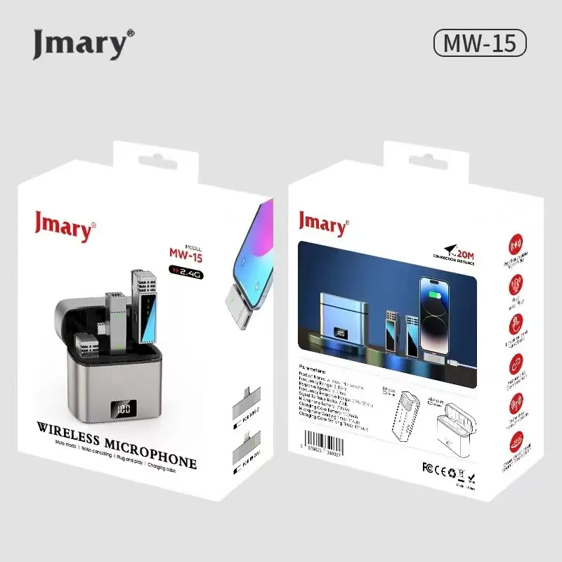 Jmary MW-15 Dual Lavalier Microphone Suitable for Iphone Tablet Laptop Mobile Smartphone | Plug Play Mic | Charging Case | 48Hours Battery | For Video Recording Interview Youtube Vlogging |20m Range - Image 9