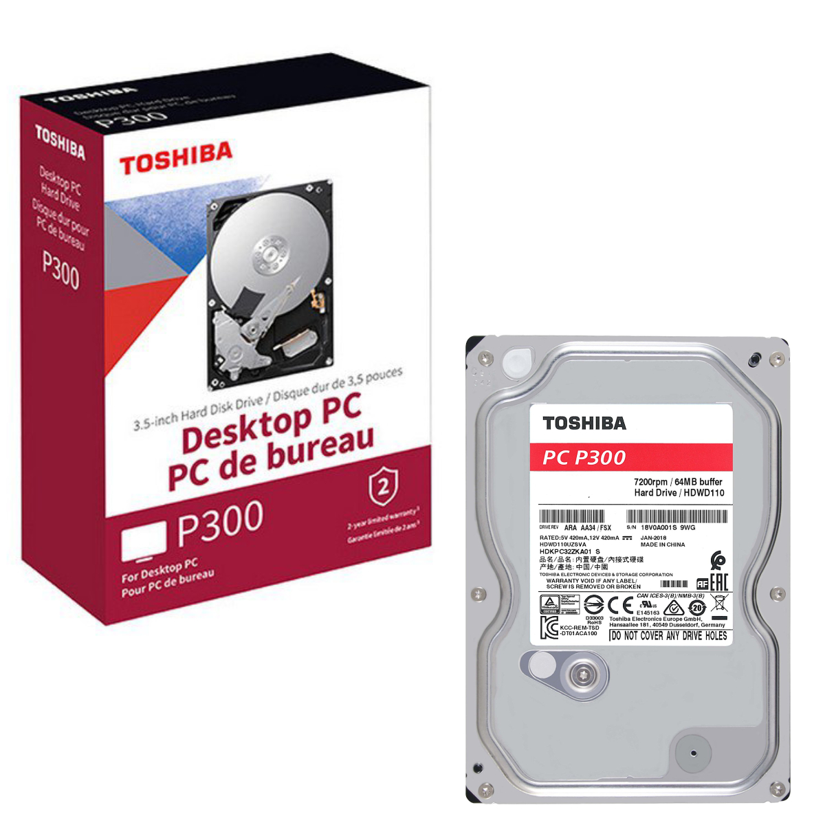 PCパーツ Toshiba P300 2TB Toshiba P300 2TB 3.5 Internal Desktop PC Hard Drive HDD 7200