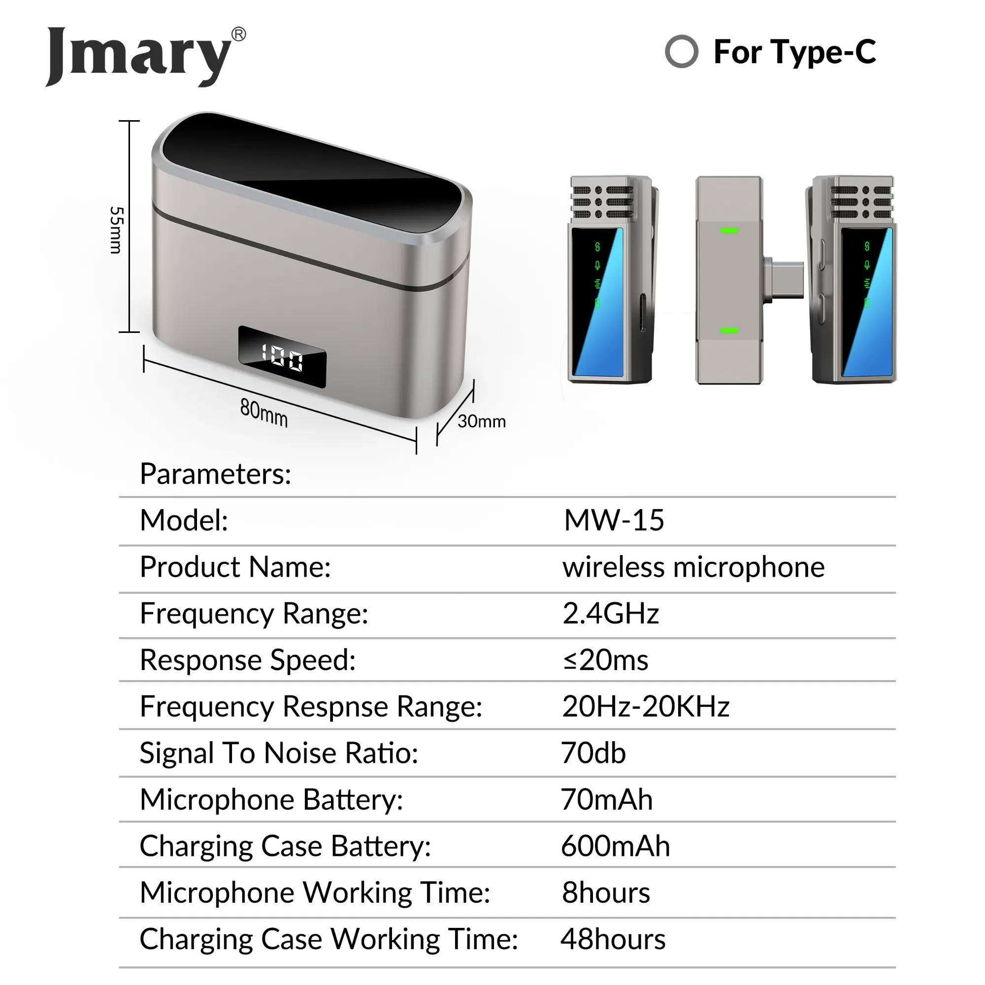 Jmary MW-15 Dual Lavalier Microphone Suitable for Iphone Tablet Laptop Mobile Smartphone | Plug Play Mic | Charging Case | 48Hours Battery | For Video Recording Interview Youtube Vlogging |20m Range - Image 7