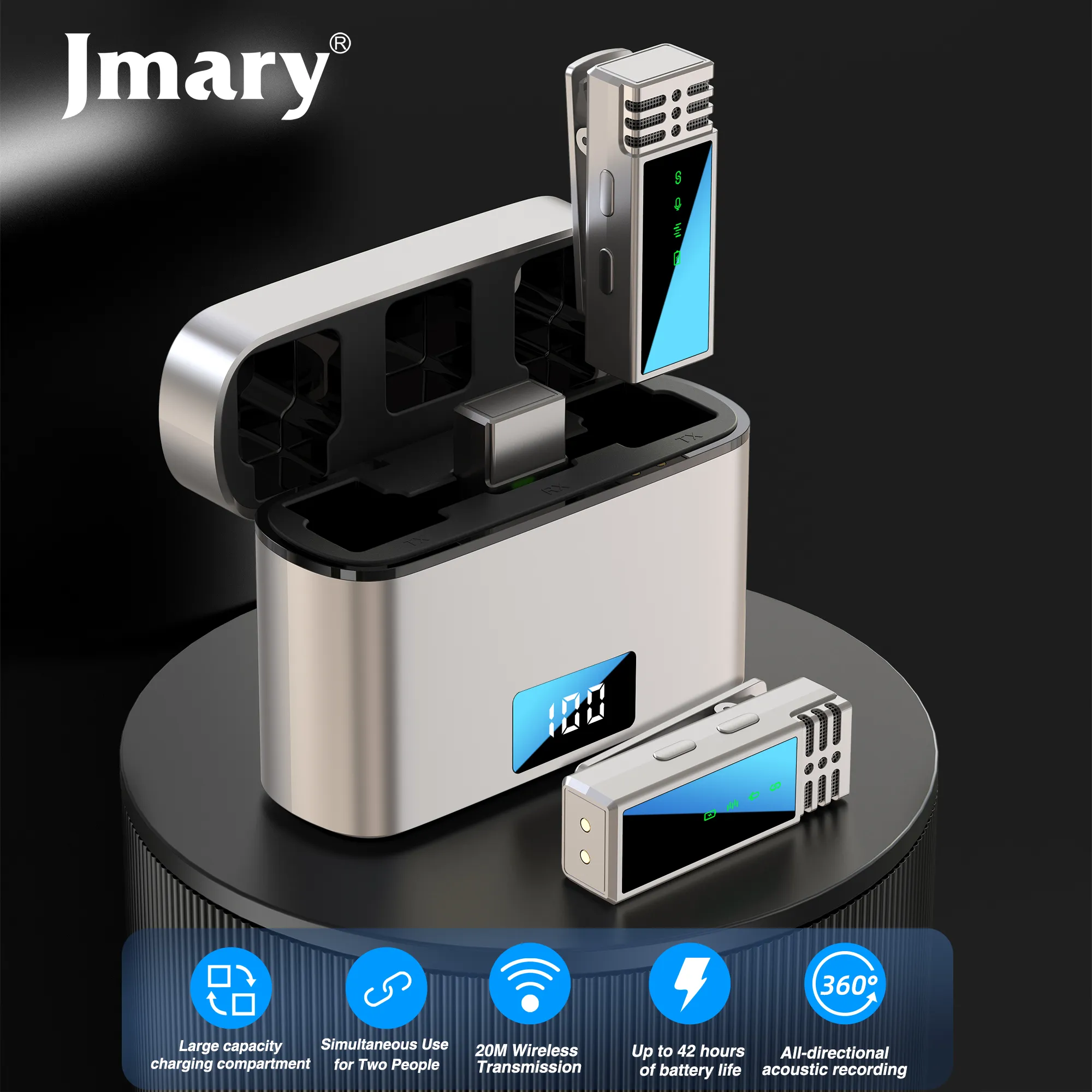 Jmary MW-15 Dual Lavalier Microphone Suitable for Iphone Tablet Laptop Mobile Smartphone | Plug Play Mic | Charging Case | 48Hours Battery | For Video Recording Interview Youtube Vlogging |20m Range - Image 8