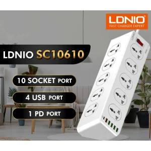 Ldnio SC10610 2500W 10 Sockets + Type-C PD + QC3.0 6 USB Ports Desktop Extension Home Charger with 2m Multiplug