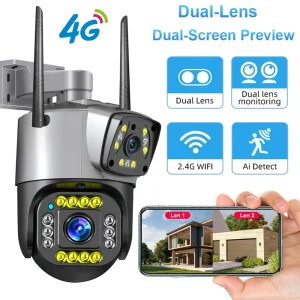 Wifi 4MP Dual Lens 4G IP Night Vision Camera Surveillance 1080P Full HD Automatic Outdoor Smarthome PTZ CCTV Camera V380 Pro