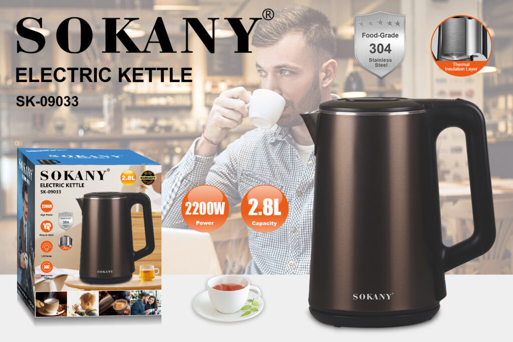 Stainless Electric Water Kettle, 2.8 Liters, 2200 Watts (SK-09033) - Image 2