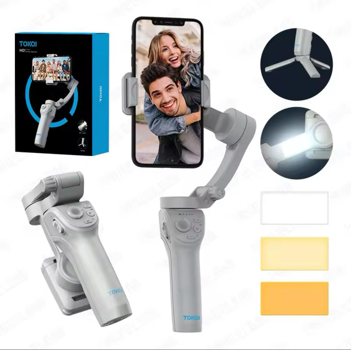 M01 3-Axis Gimbal Anti Shake,Fill Light Zoom Key,Foldable Gimbal Stabilizer with Tripod for iPhone Android Smartphone Vlog/Video - Image 7