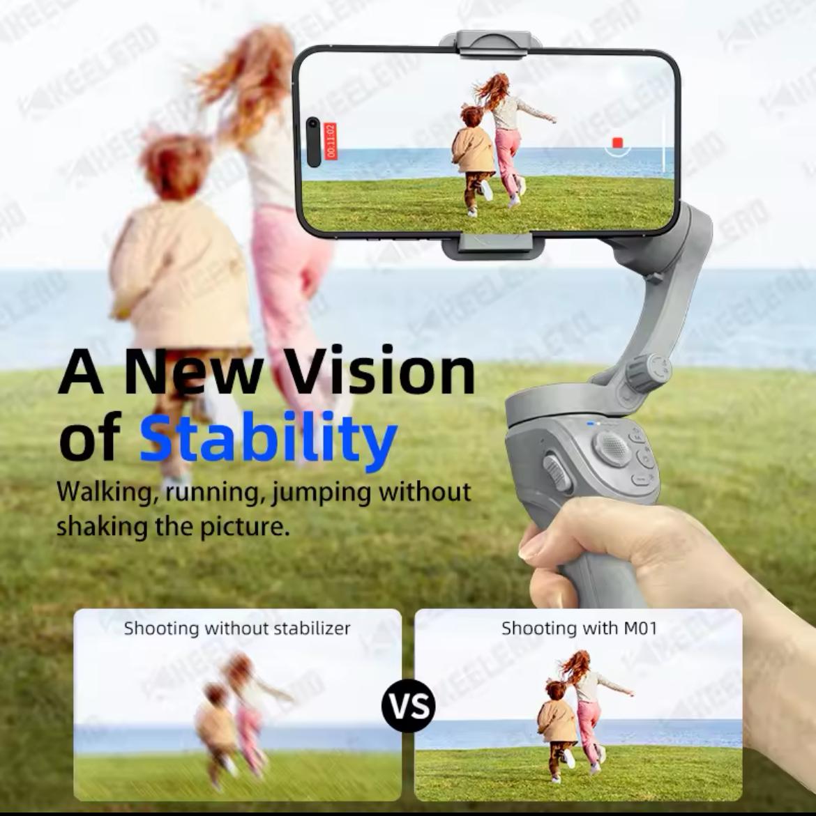 M01 3-Axis Gimbal Anti Shake,Fill Light Zoom Key,Foldable Gimbal Stabilizer with Tripod for iPhone Android Smartphone Vlog/Video - Image 2