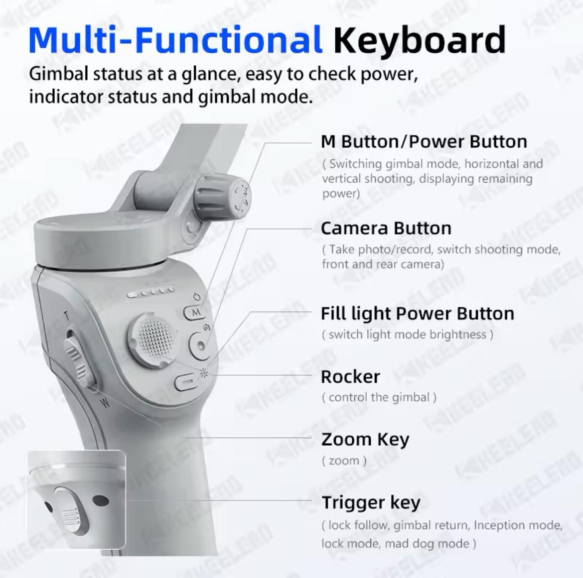 M01 3-Axis Gimbal Anti Shake,Fill Light Zoom Key,Foldable Gimbal Stabilizer with Tripod for iPhone Android Smartphone Vlog/Video - Image 4