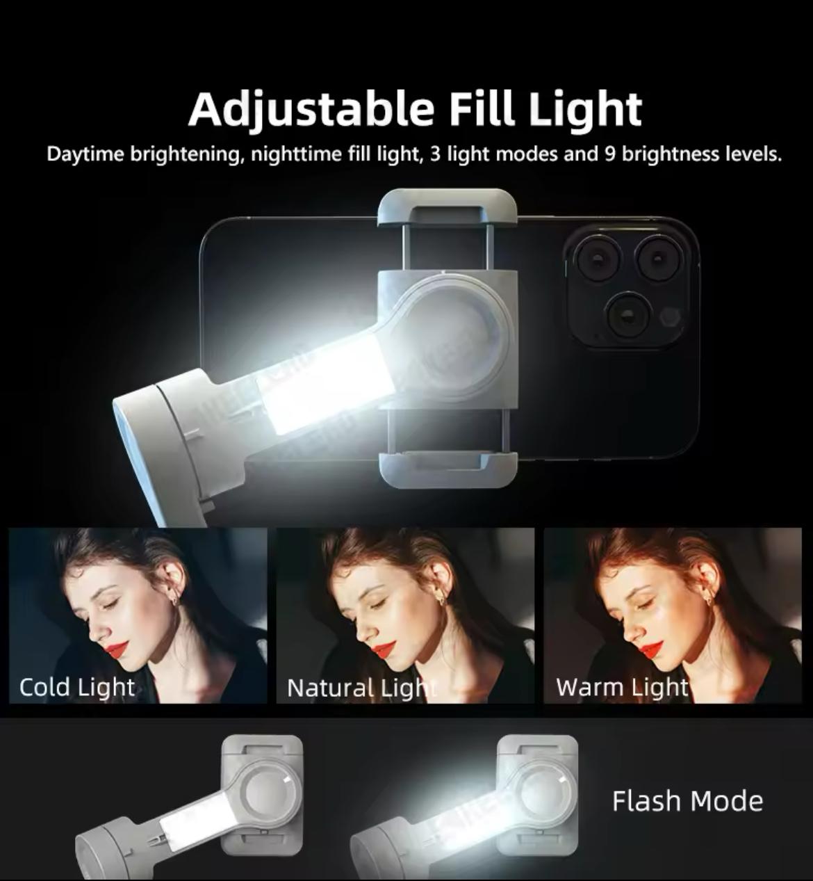 M01 3-Axis Gimbal Anti Shake,Fill Light Zoom Key,Foldable Gimbal Stabilizer with Tripod for iPhone Android Smartphone Vlog/Video - Image 6