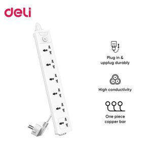 Deli T406 6- Plug Socket Power Strip White 5M (Multiplug)