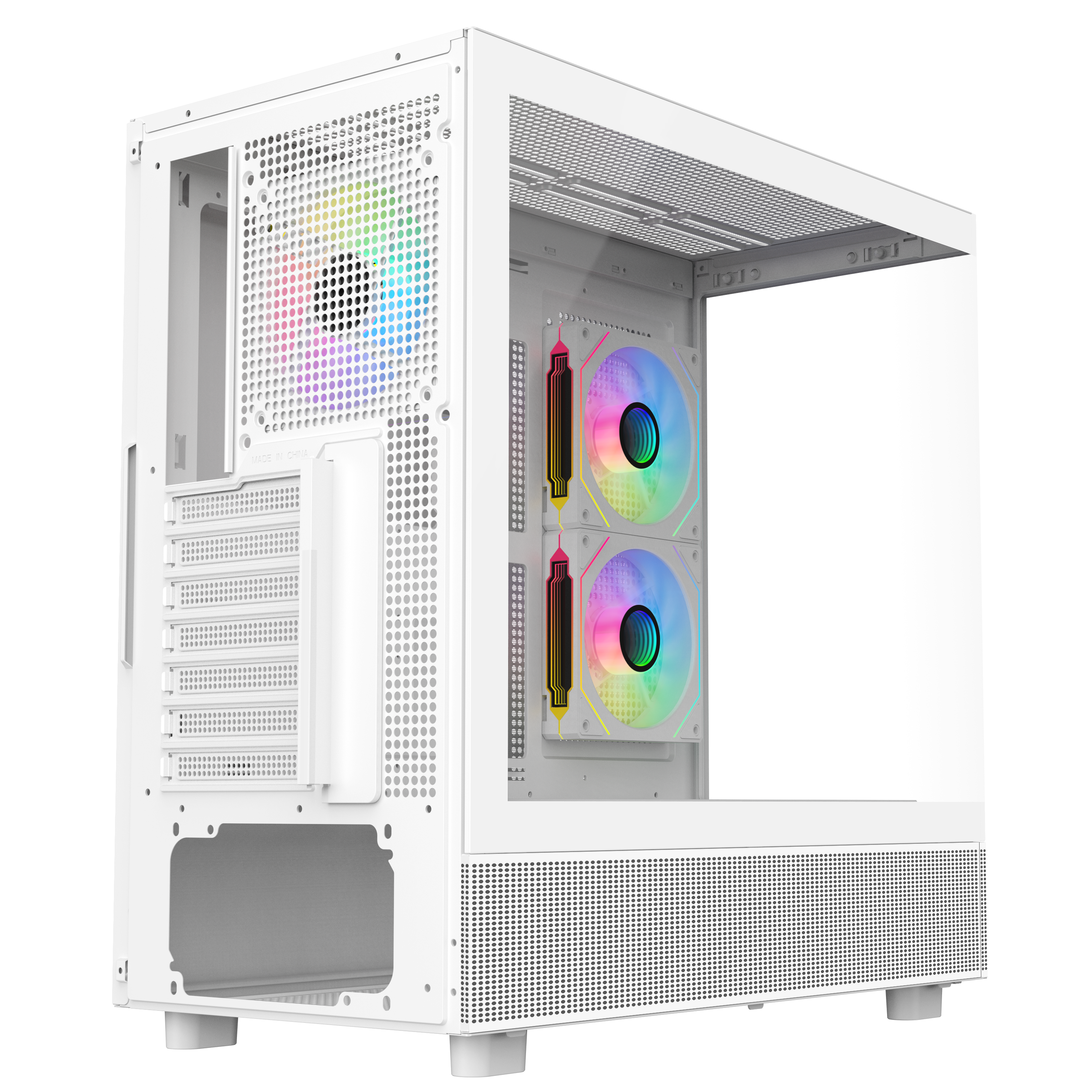 Sama Neview 4361 White Dual USB3.0 and Type C Tempered Glass ATX Mid Tower Gaming Computer Case w/ 3 x 120mm ARGB Fans (2 x MB Side, 1 x Rear) Pre-Installed - Image 5
