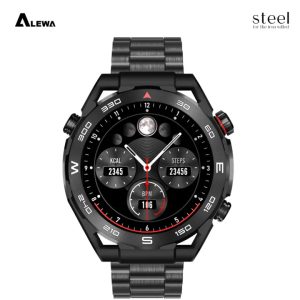Alewa Steel Smart Watch : with Stylish Steel Band | 1.4 inch AMOLED Display| 100+ Sports Modes | IP68 Waterproof | upto 10 days Battery life | Menstrual Reminder | Blood Pressure sensor