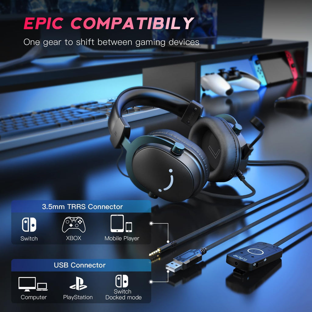 FIFINE AMPLIGAME H9 PC Gaming Headset, USB Headset with 7.1 Surround Sound, Detachable Microphone, Control Box, 3.5mm Jack, for PS5/Xbox/Switch - Image 7
