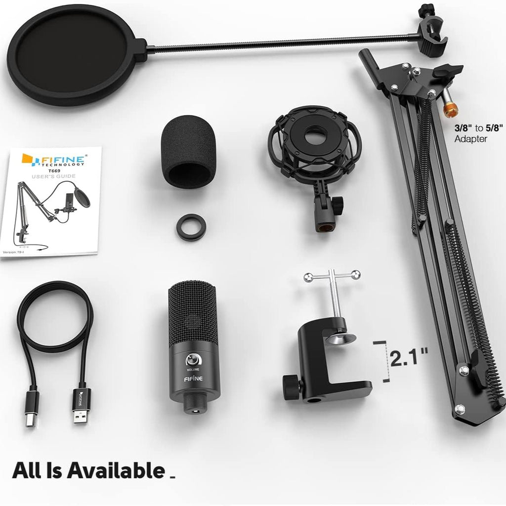 FIFINE T669 USB Microphone Bundle with Arm Stand & Shock Mount for Streaming, Podcasting on Laptop/PC - Image 2