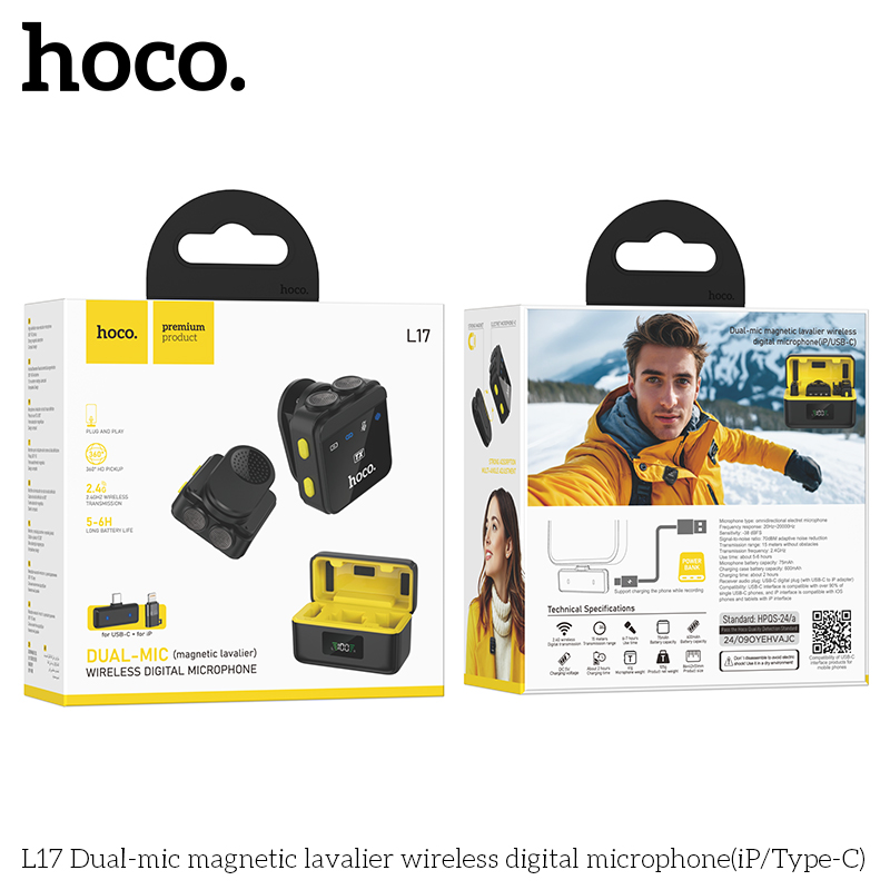Hoco L17 Wireless Digital Dual Magnetic Lapel Microphone iP / Type-C - Image 7