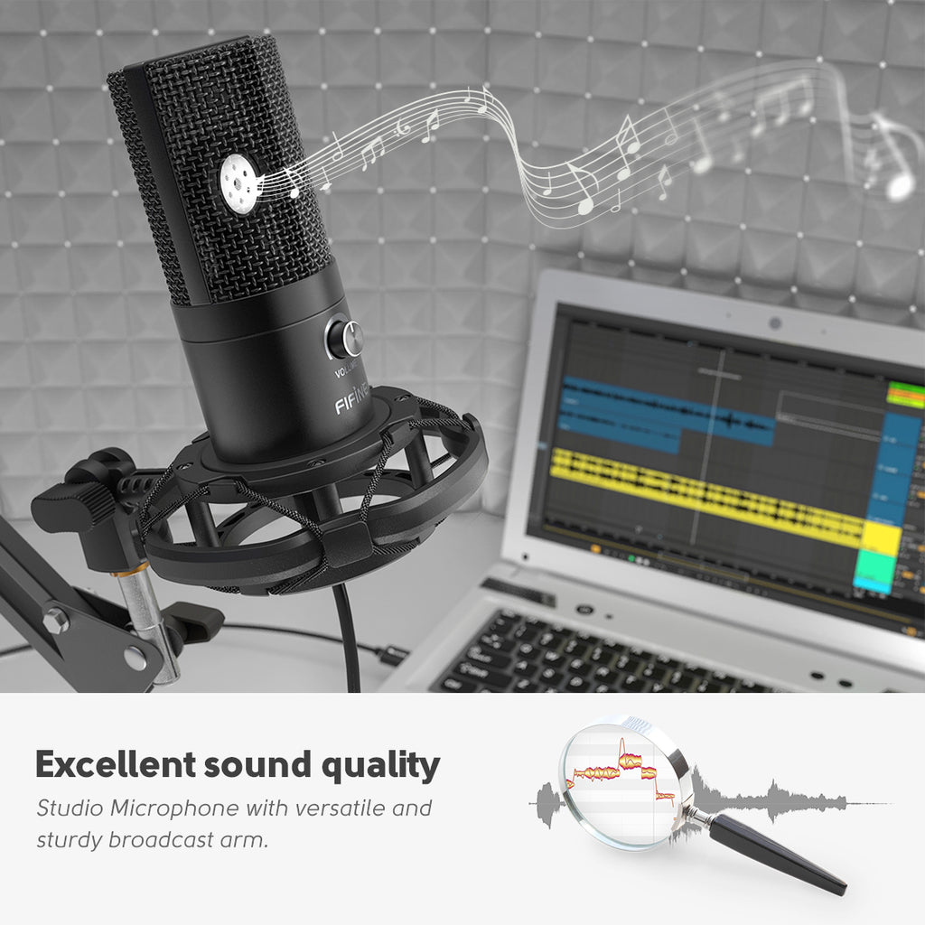 FIFINE T669 USB Microphone Bundle with Arm Stand & Shock Mount for Streaming, Podcasting on Laptop/PC - Image 4