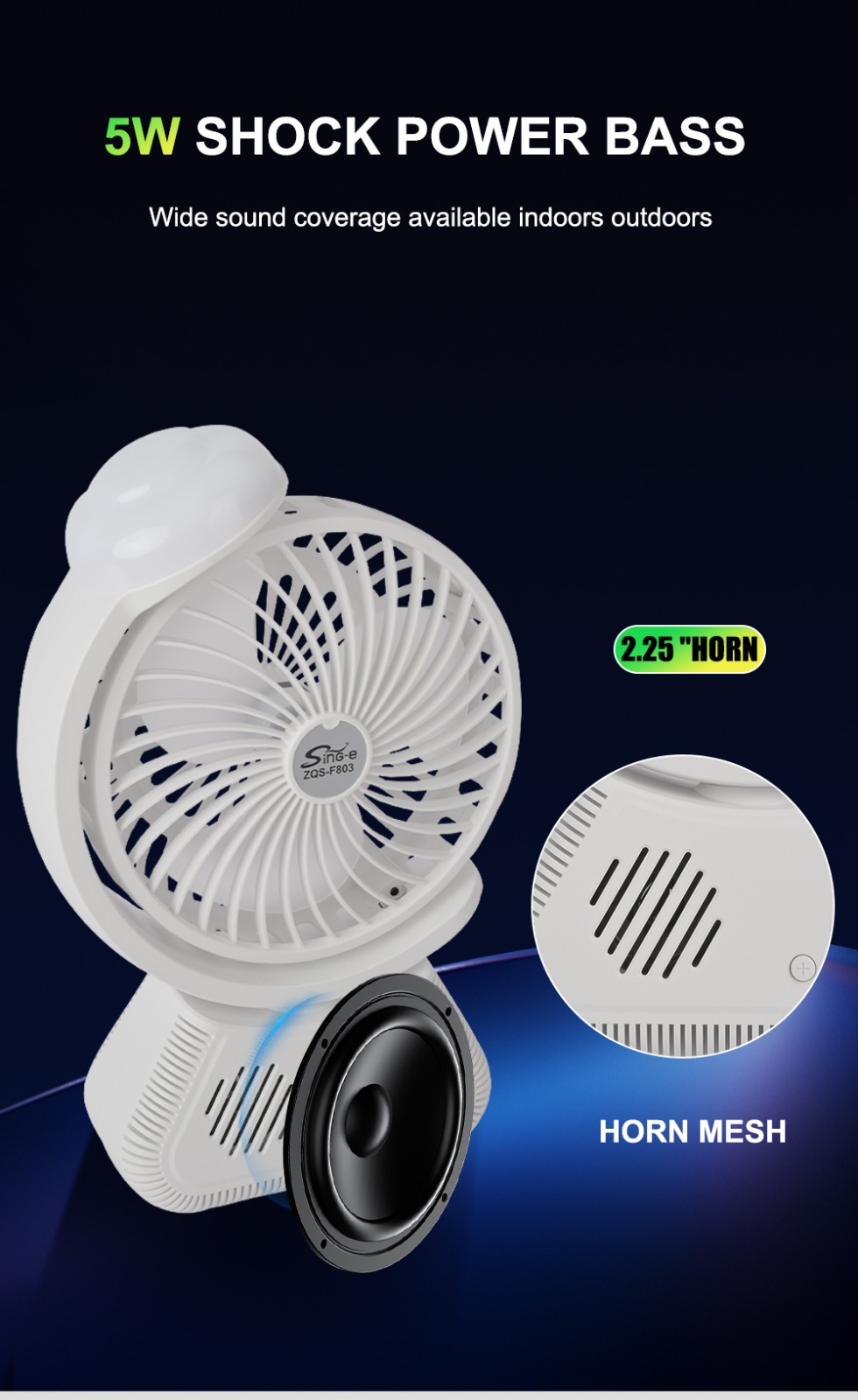 Sing-e ZQS F803 Mini Wireless TF BT Speaker Multifunctional Desktop Fan Mute Portable with Rechargeable 6000mAH - Image 8