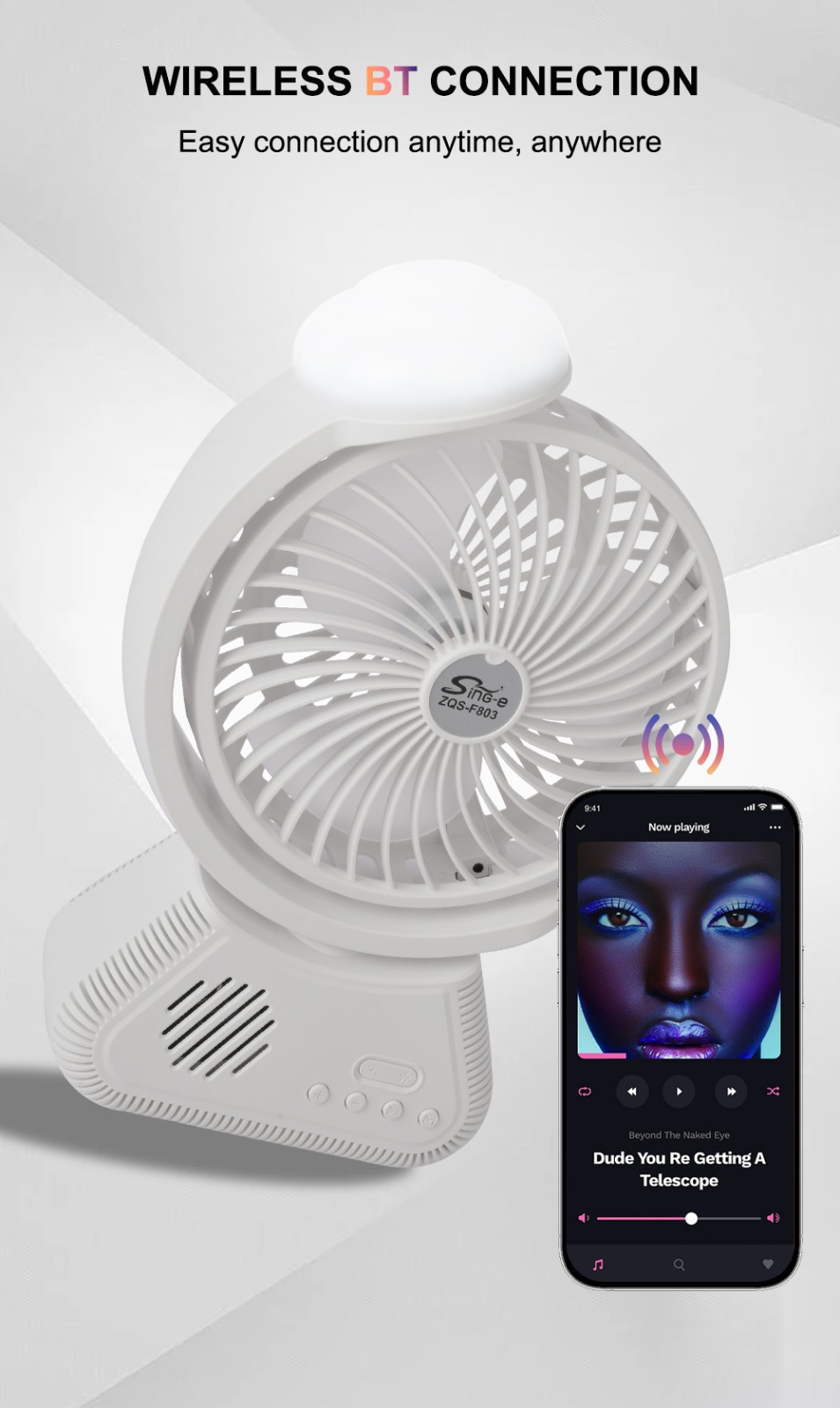 Sing-e ZQS F803 Mini Wireless TF BT Speaker Multifunctional Desktop Fan Mute Portable with Rechargeable 6000mAH - Image 3