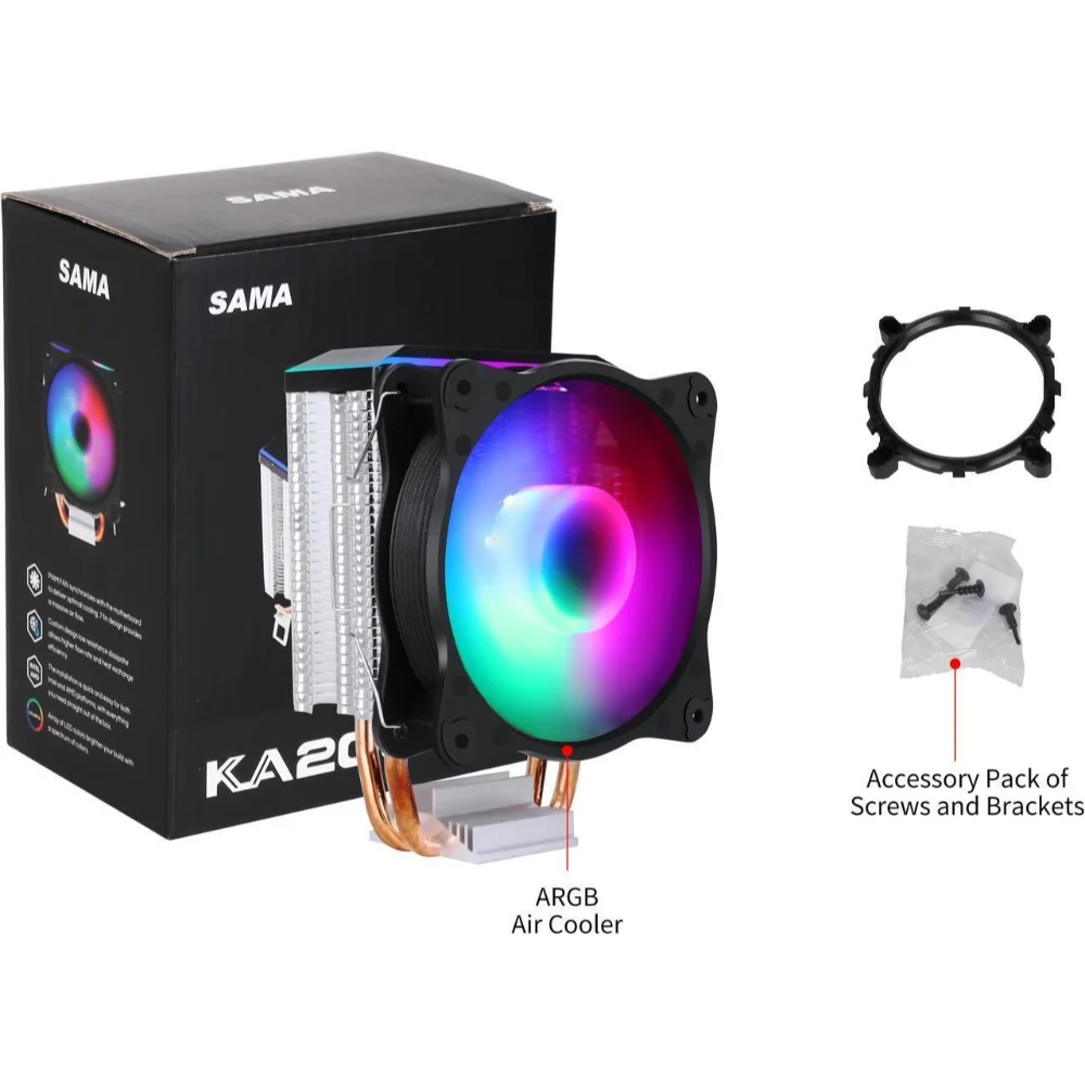 SAMA KA200D RGB CPU Air Cooler 9cm fan Quiet CPU Cooler For AMD Intel Black/White - Image 5