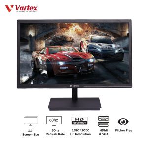 Vartex 22-inch LED Monitor (1680*1050 resolution), with TN Panel | 60Hz Refresh Rate , Wall Mountable LED Monitor | VGA and HDMI Input