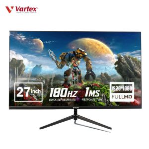 Vartex 27-Inch 180Hz Full HD Frameless Gaming Monitor – , 1ms Response Time |IPS Panel with Built-in Speakers |Eye Protection |Free Sync |HDR10, 99% sRGB | Anti-Glare Screen | 1 x DP, 1 x HDMI, 1 x Audio Out