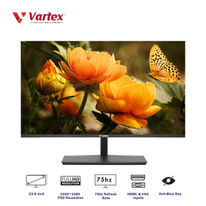 Vartex 23.8-inch Full HD Frameless LED Monitor, 1920x1080 resolution , LED Backlit with IPS Panel with Blue Light Shield Technology (Response 75Hz Refresh Rate), Wall Mountable Ultra Thin LED Monitor | VGA+HDMI+DC Input
