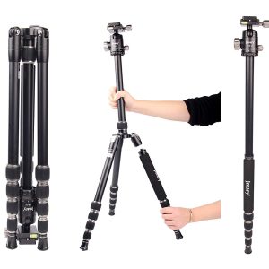 Jmary KT225+NB36-5 Feet Height Aluminium Alloy Professional Tripod and Monopod for All DSLR Cameras - Black