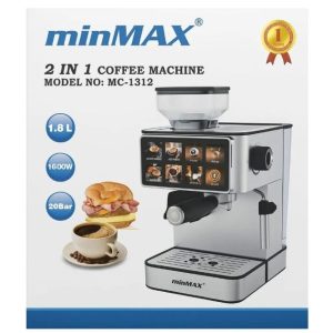2 in 1 Coffee Machine with Grinder & Milk Frother – 20 Bar, 1.8L Stainless Steel Automatic Espresso Maker