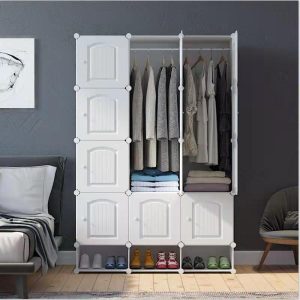 Storage Cabinet 3D 12-Cube Wardrobe with Shoe Rack | DIY Closet Organizer with Doors | Cloth Storage Cabinet | Cloth Daraz