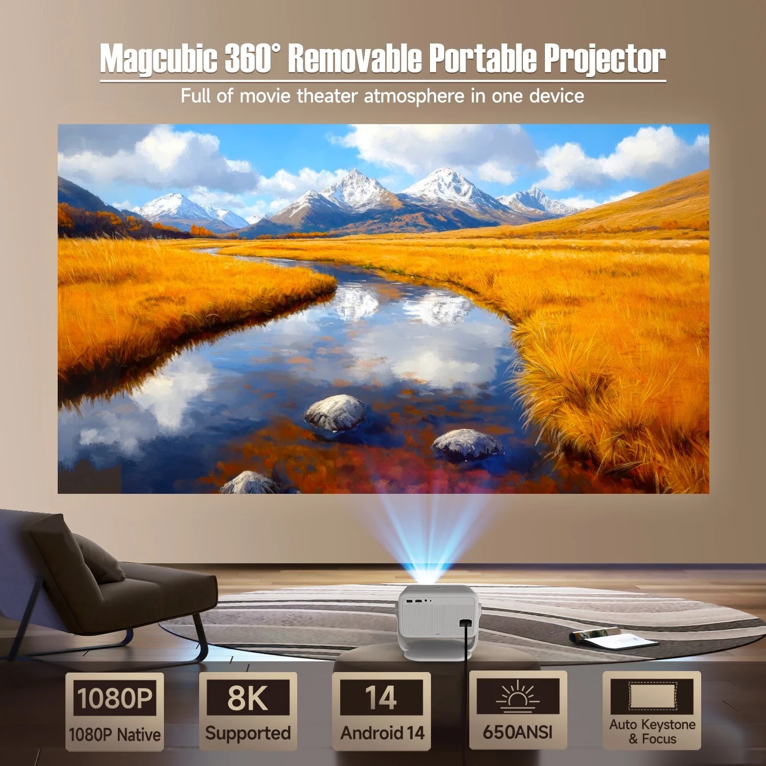 Magcubic L018 Portable Projector | 400 ANSI, 1080P Native, Android14,8K Support. 180° Rotation, Auto keystone/focus, WiFi 6, BT 5.4 for Home - Image 7