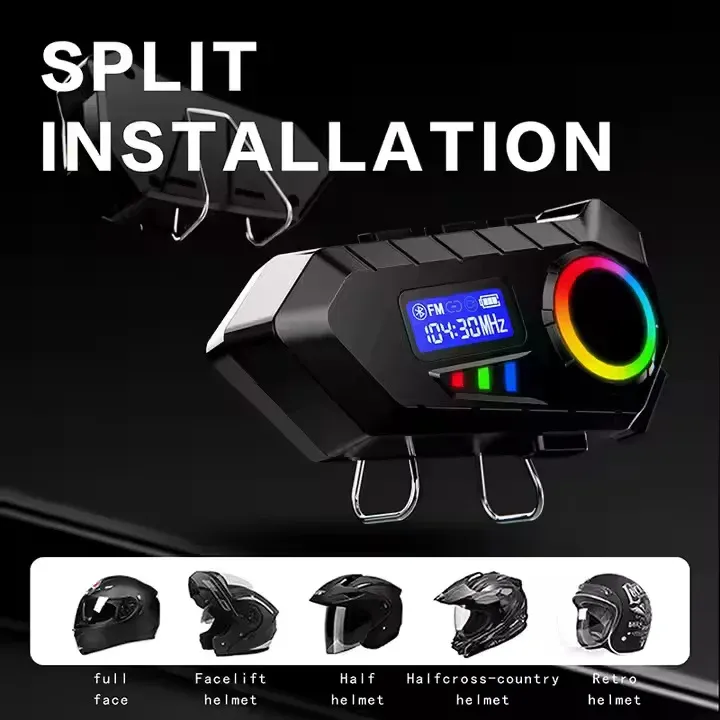 Y30 Helmet Bluetooth Headset, Bluetooth 5.4 Motorcycle Headset | LCD Display & RGB Light Wireless Helmet Earphones | IPX6 Waterproof Noise Cancelling Mic for Bikers | Universal Hands-free Motorbike Headset - Black - Image 6
