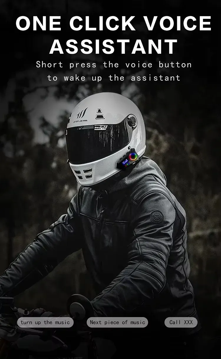 Y30 Helmet Bluetooth Headset, Bluetooth 5.4 Motorcycle Headset | LCD Display & RGB Light Wireless Helmet Earphones | IPX6 Waterproof Noise Cancelling Mic for Bikers | Universal Hands-free Motorbike Headset - Black - Image 8