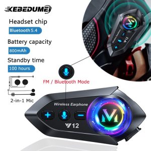 Y12 Helmet Wireless Headset Bluetooth 5.4 Motorcycle Helmet Headset Wireless Hands-free Call Phone Kit Waterproof MP3 Music Player Speaker FM Radio Earphone